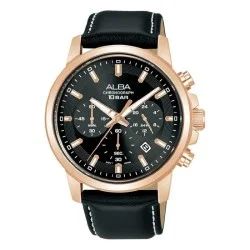 Alba 42Mm Active Men's Watch, Analog, Leather Strap - Black